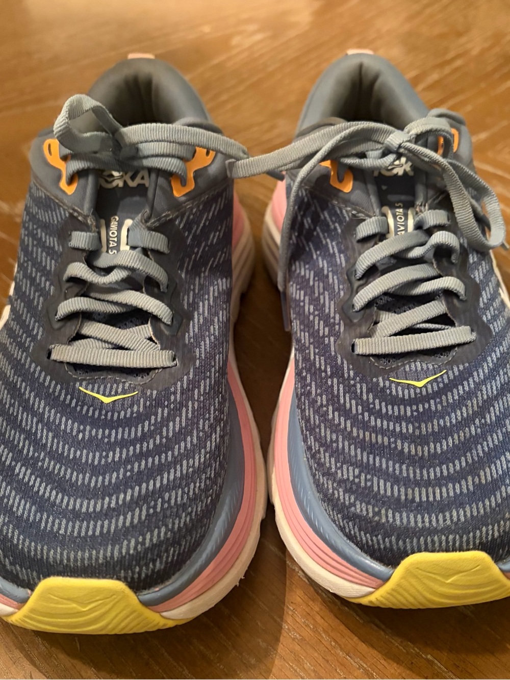 Hoka Woman’s Light Blue and Pink Gaviota5 Athletic Shoes